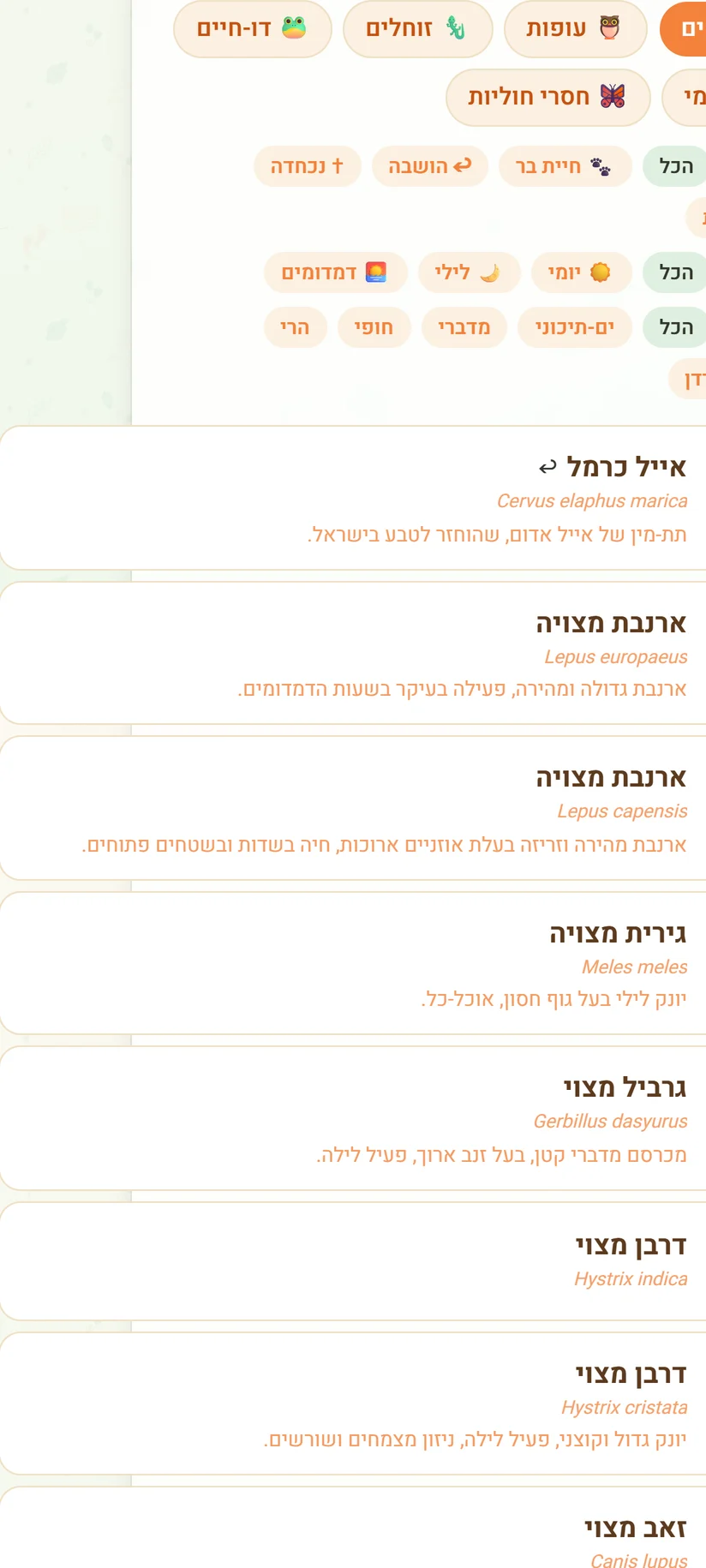 קטלוג בעלי החיים